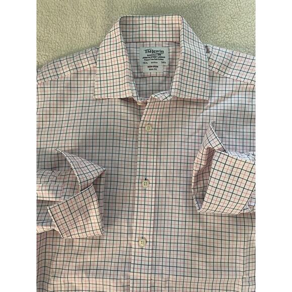 TM LEWIN White/Blue Windowpane Dress Shirt SLIM FIT French Cuff Men's 15.5x34.5 - Picture 2 of 6